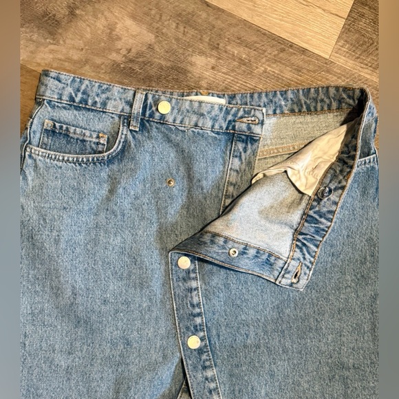 Mango asymmetric button up detail midi denim skirt in light size large - Picture 6 of 8